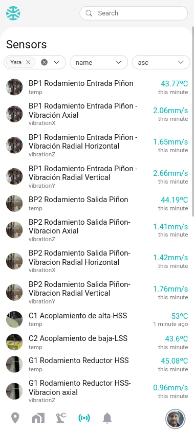 App DIS 4.0 mostrando mediciones en tiempo real